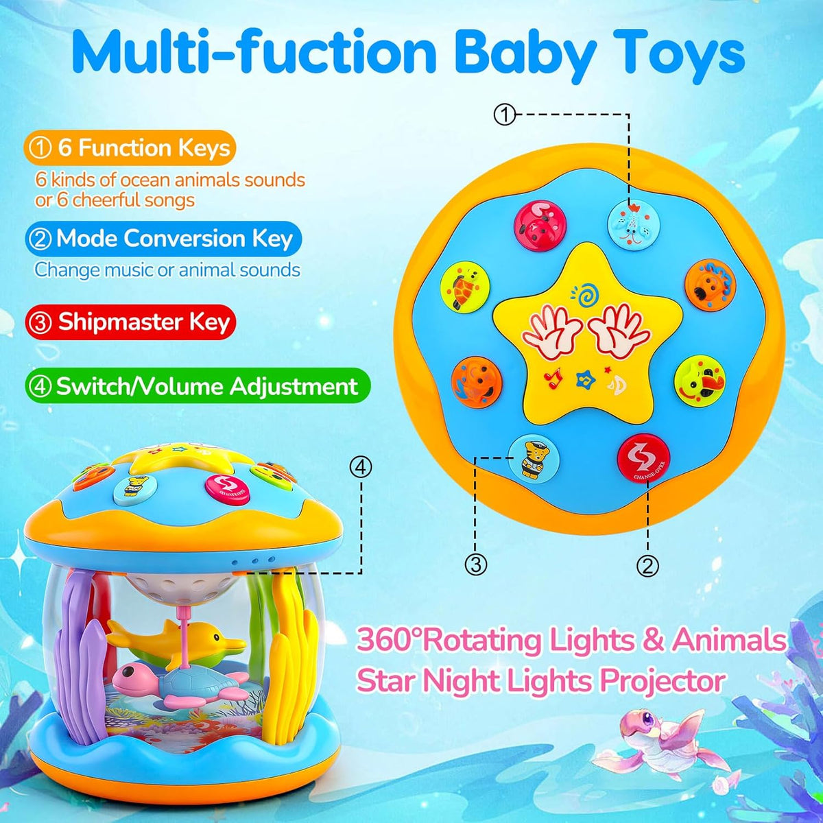 Tsomtto Juguetes Musicales para Bebés de 12 Meses Proyector Girator...