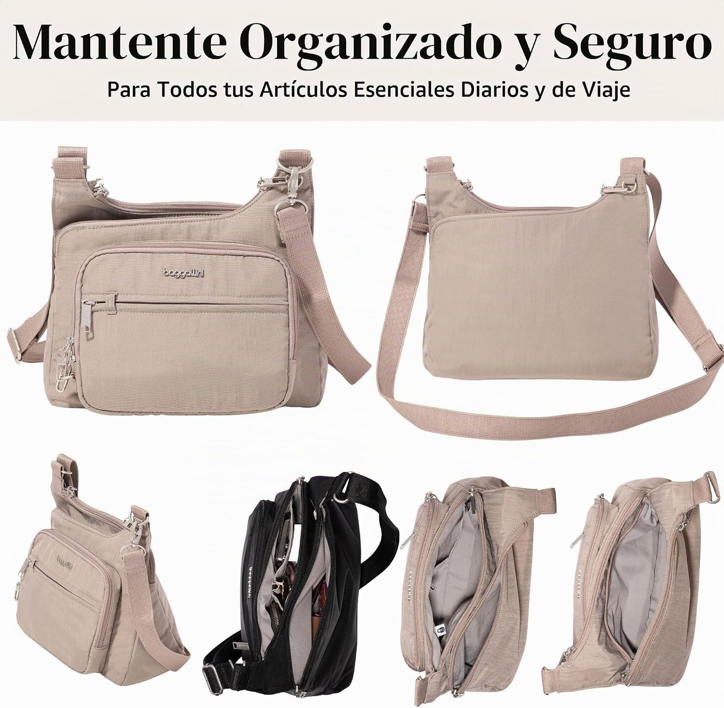 Baggallini Securtex Bandolera cruzada antirrobo 11\u201Dw X 8.5\u20...