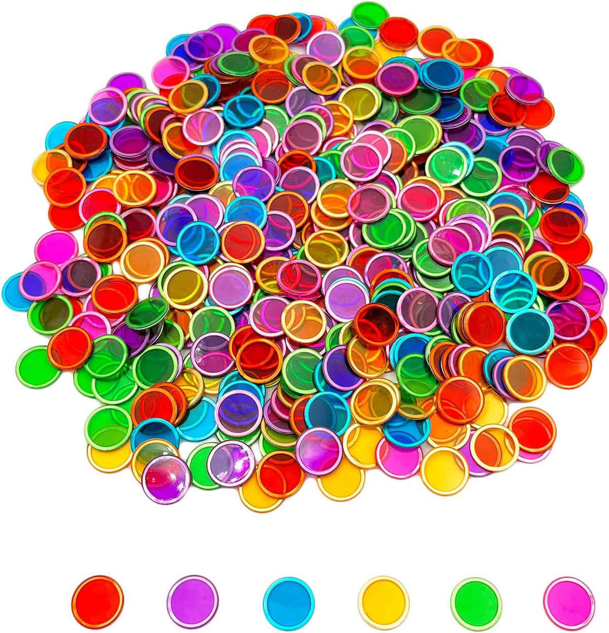 JUNWRROW 500 pedazos de 6 colores magnéticos transparentes fichas d...