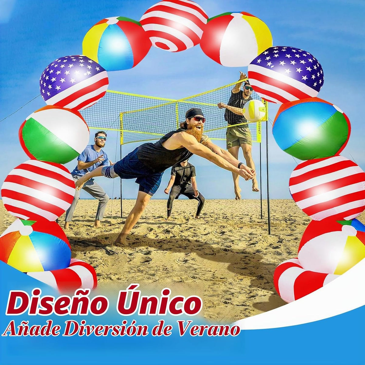 Popblow Arco inflable, bola de playa de 10 pies de largo, arco iris...