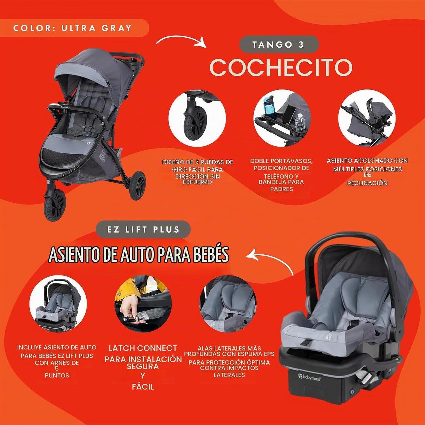 Baby Trend Tango™ 3 Sistema de viaje de cochecito todo terreno con...