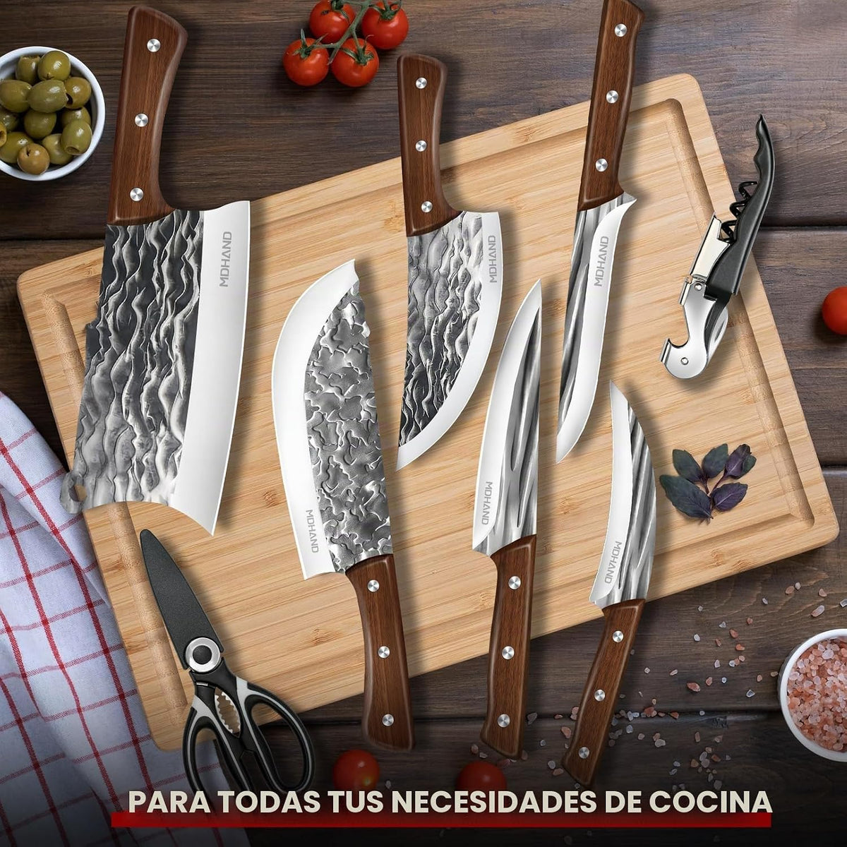 MDHAND Juego de cuchillos de carnicero, juego de cuchillos de chef...