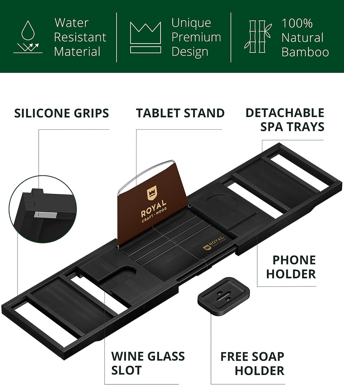 ROYAL CRAFT WOOD Bandeja de bañera plegable de alta calidad, bandej...