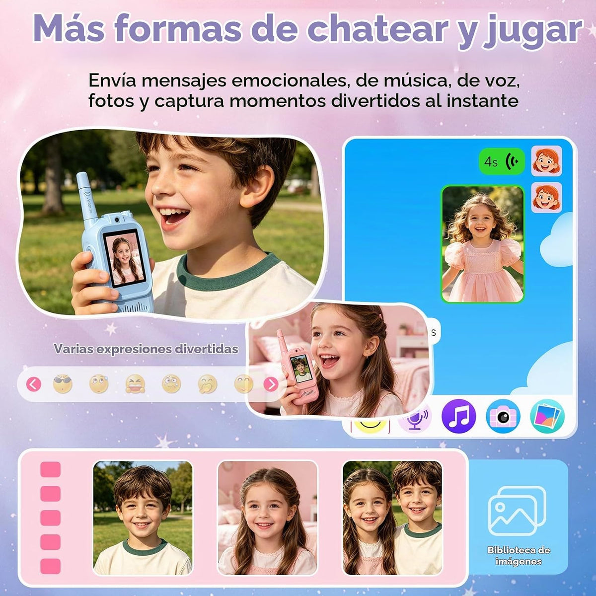 Walkie Talkies para niños con videollamada y cámara, Walkie Talkies...