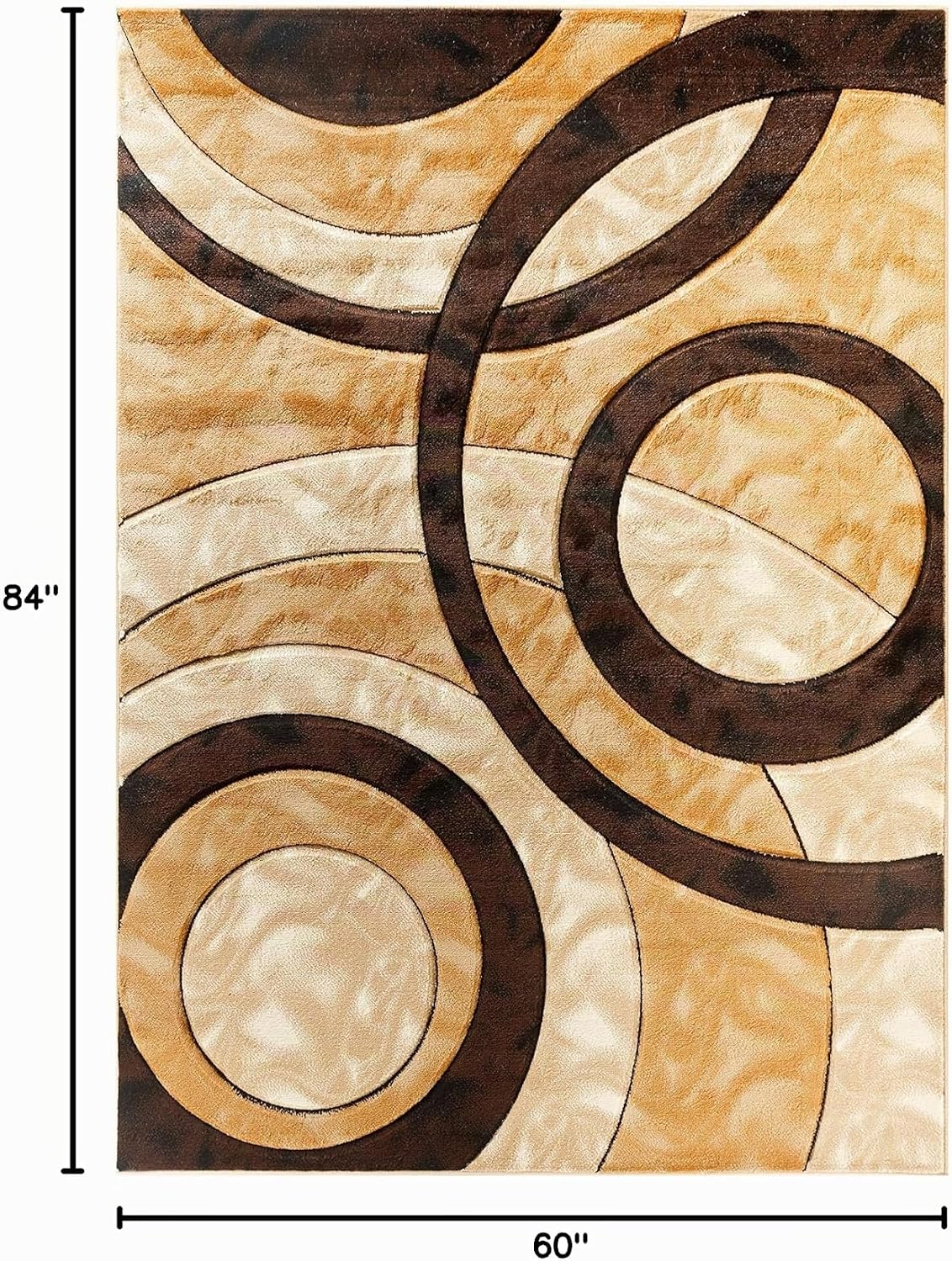 GLORY RUGS - Alfombra moderna de 5x7, círculos marrones, geometría,...