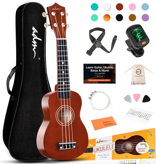 ADM Ukulele para principiantes, kit de ukulele de madera hawaiana p...