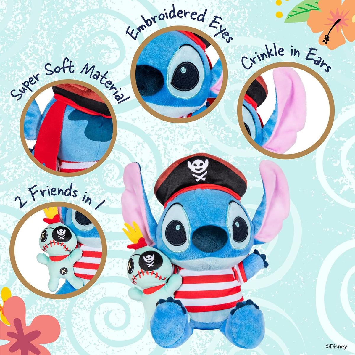 KIDS PREFERRED Muñeco de peluche de bebé pirata de Disney Stitch so...