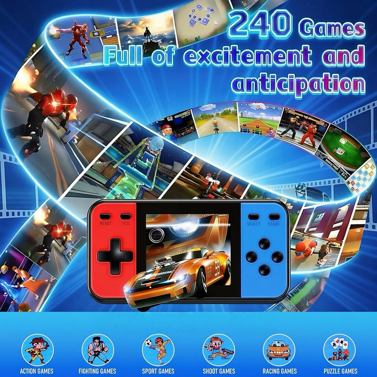 Consola de juegos de mano retro, 240 videojuegos clásicos retro pre...