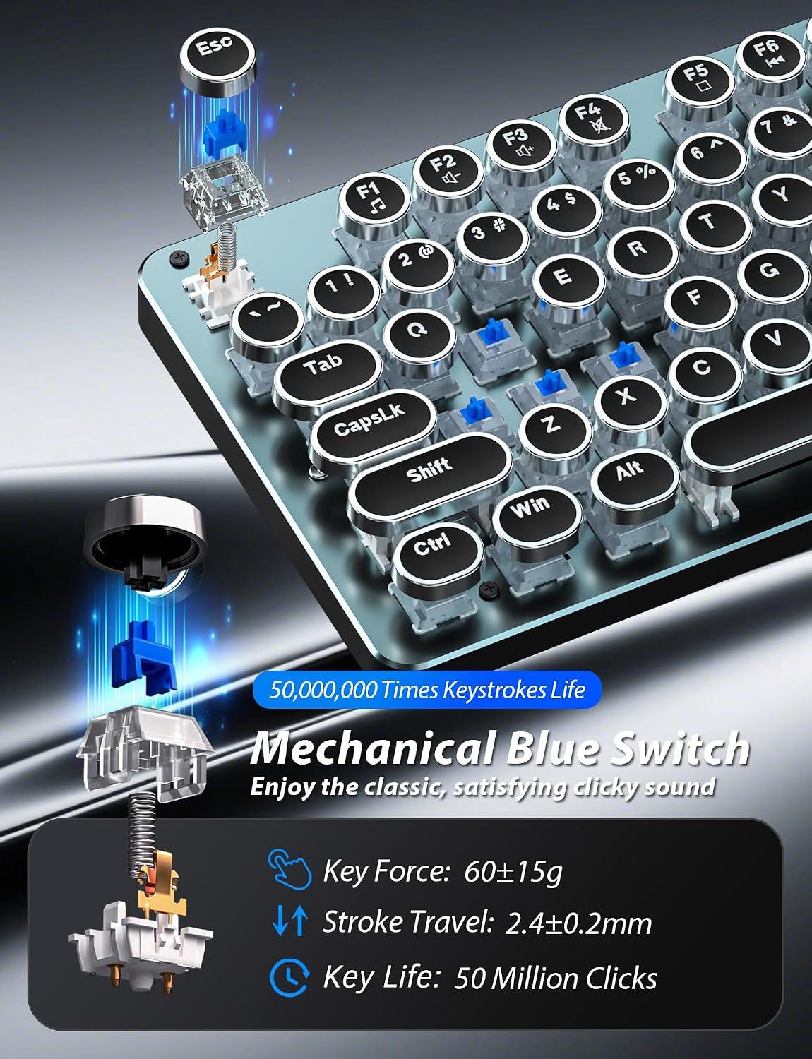 Set de teclado y mouse estilo máquina de escribir mecánico para jue...