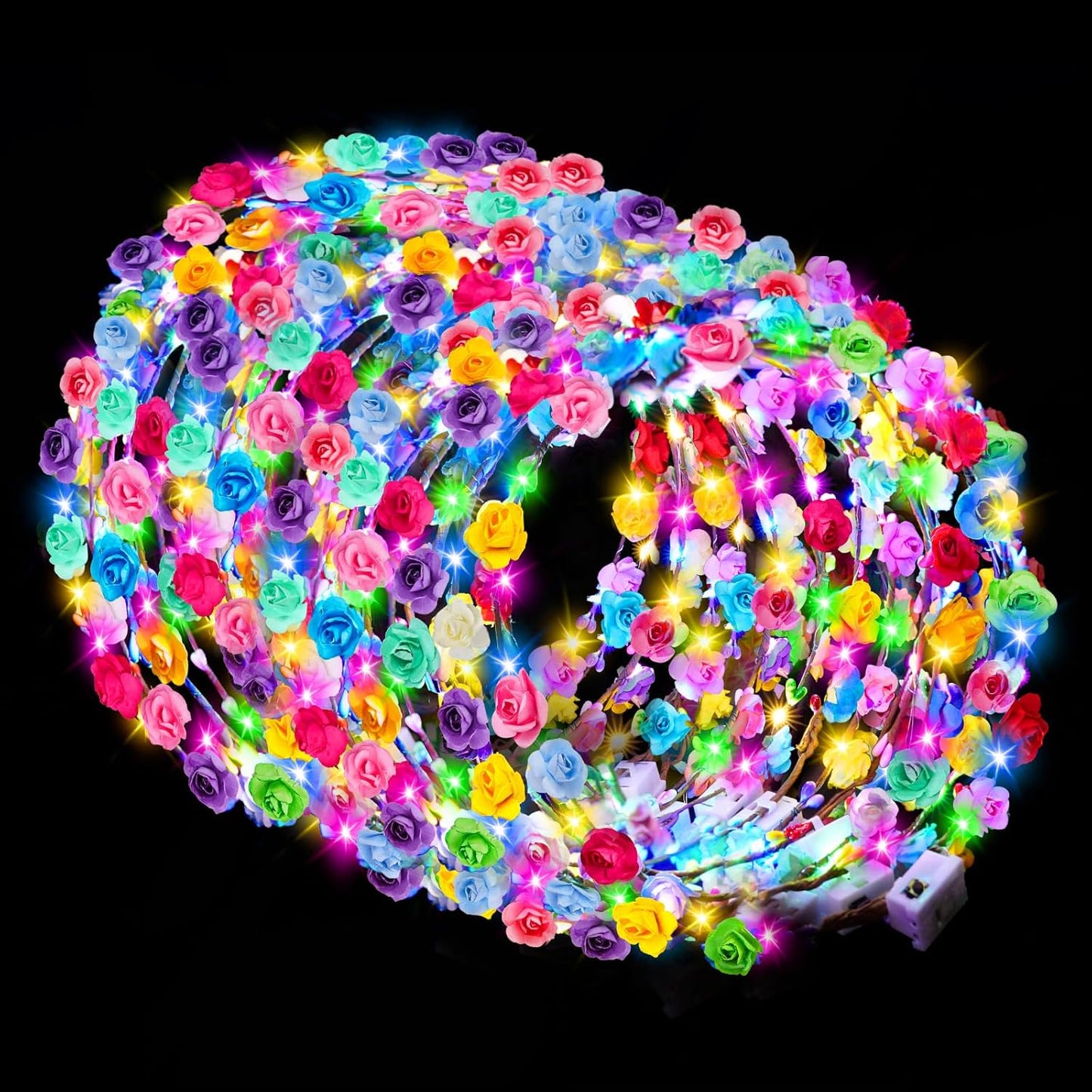 HONLYNE 100 PCS Diademas de Coronas de Flores LED, Coronas de Flore...
