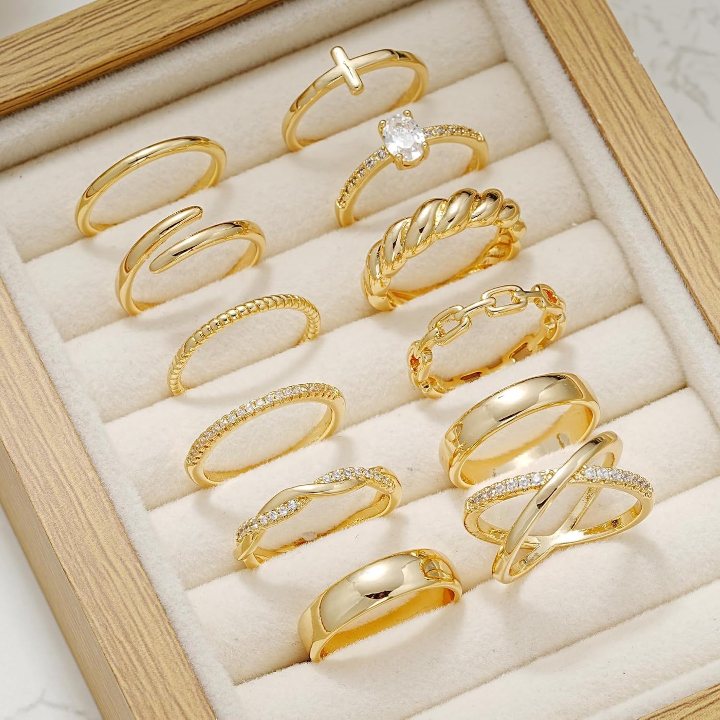 FAXHION 12 piezas de anillos delicados de oro de 14 quilates para m...