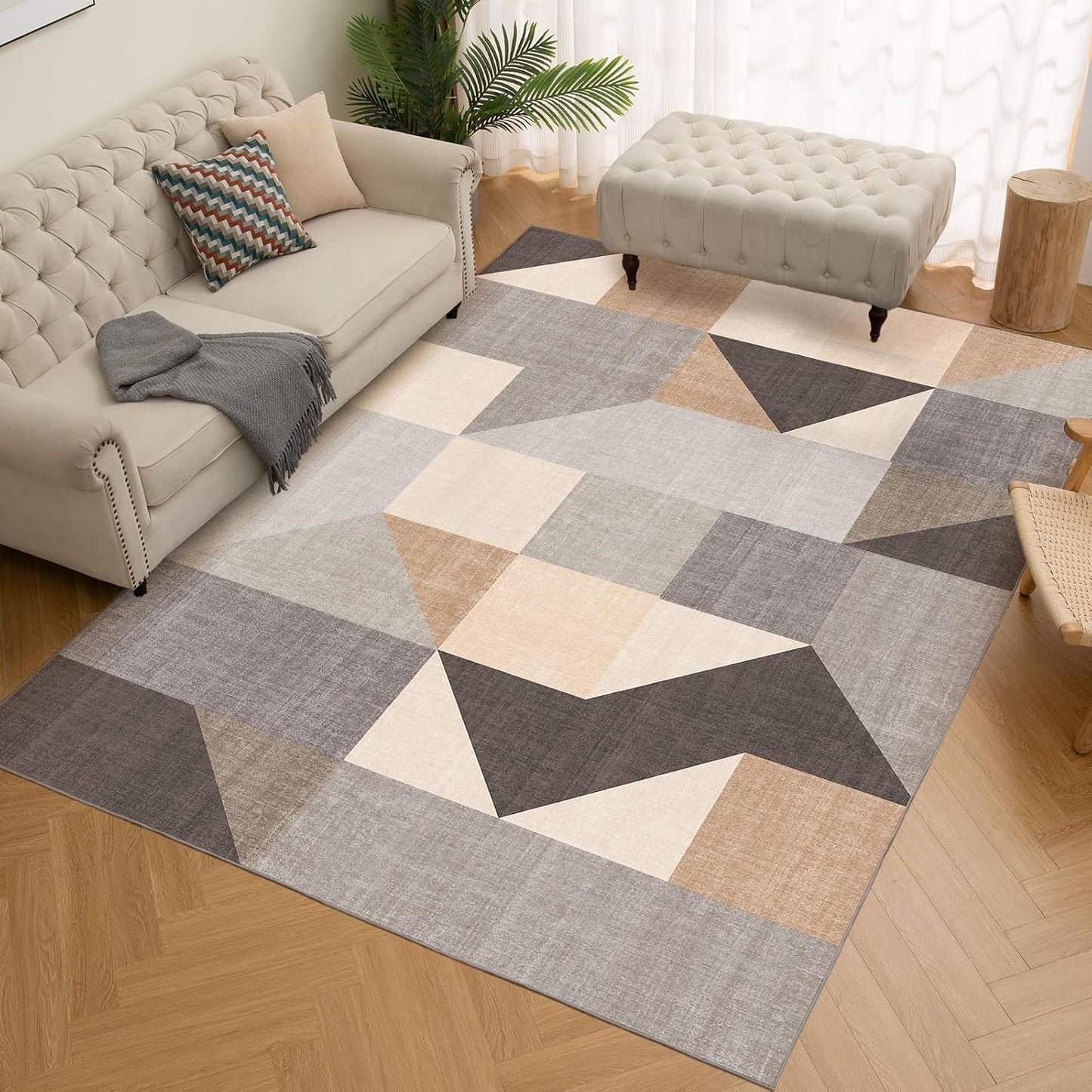 HOMFINE Alfombra lavable moderna de 5 x 7 pies, estilo geométrico,...