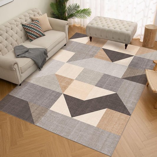 HOMFINE Alfombra lavable moderna de 5 x 7 pies, estilo geométrico,...