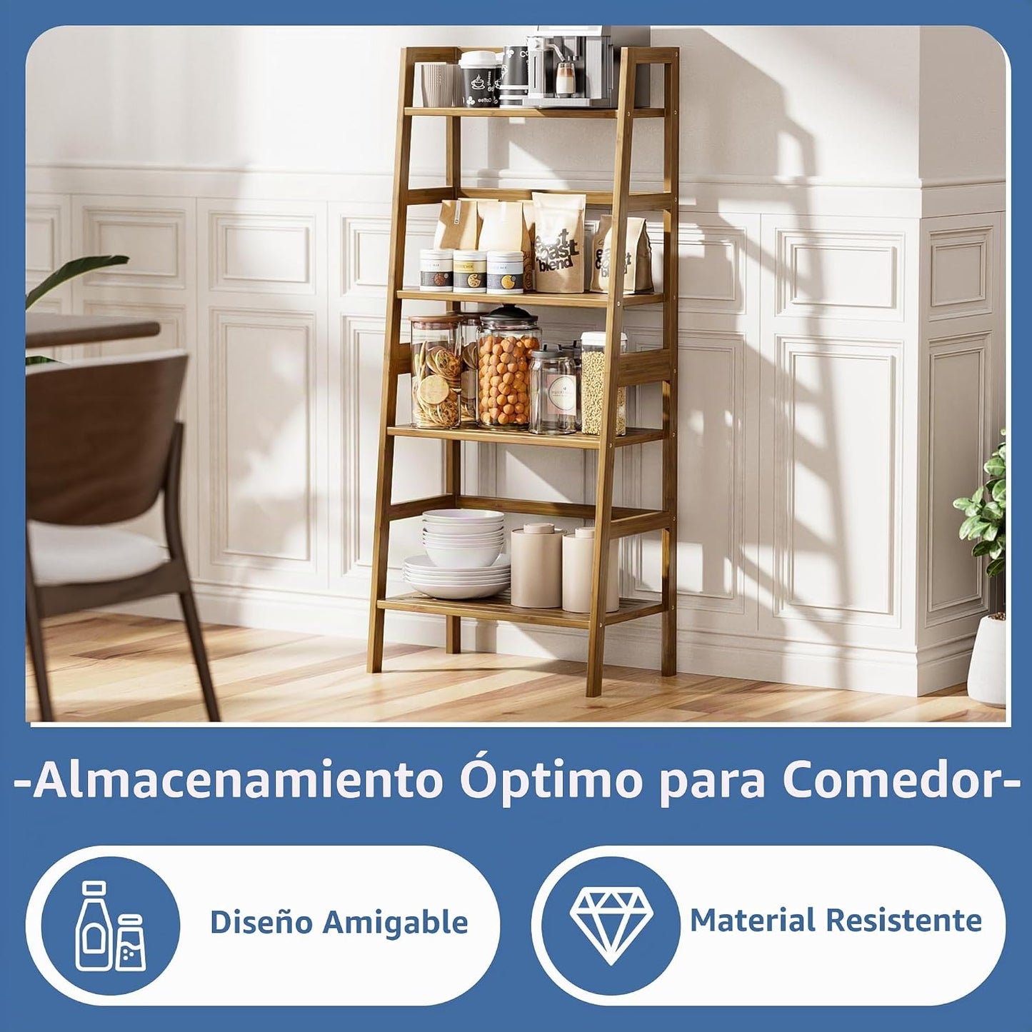 HITNET - Estantería de escalera, estantería de bambú de 4 niveles,...