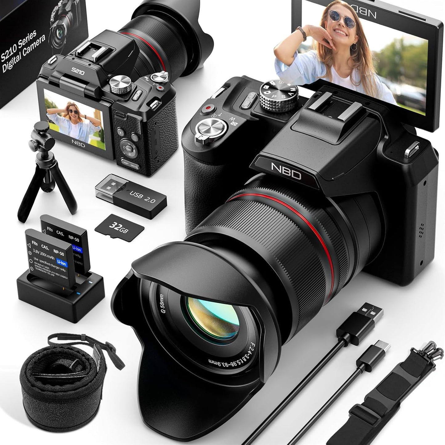 Cámaras digitales NBD 8K 64MP para fotografía, zoom óptico 16X, len...