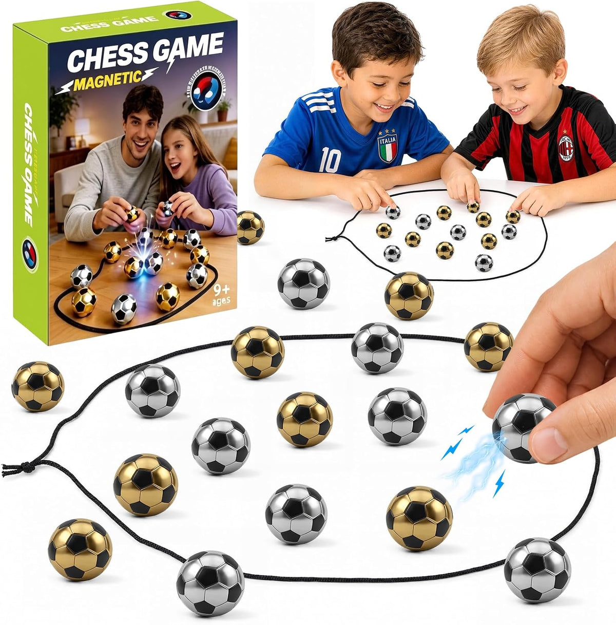 Juego de ajedrez magnético de fútbol con 20 piedras y cuerdas en fo...