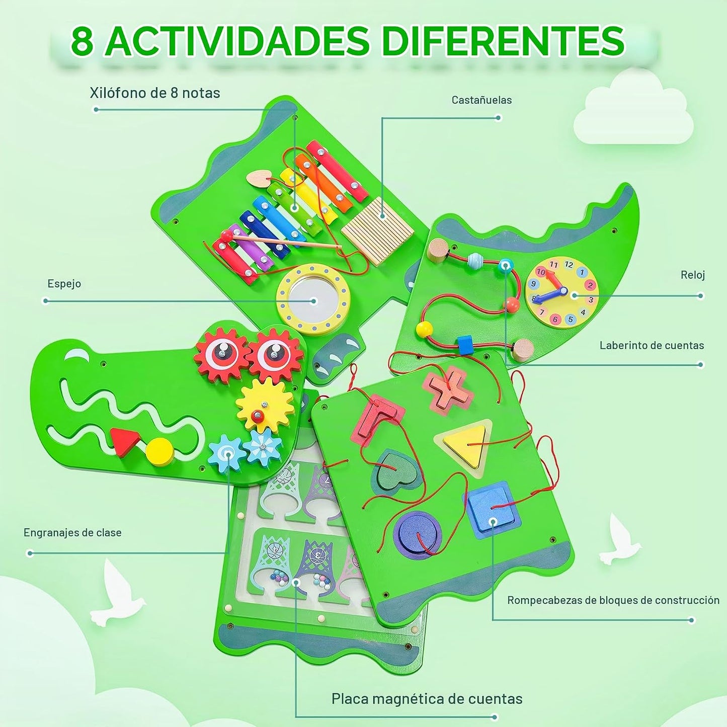 nigwet Juguetes sensoriales de cocodrilo, paneles de pared de activ...