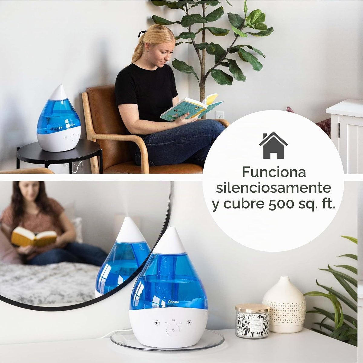 Crane Humidificador ultrasónico de niebla fría 4 en 1 Drop 2.0 con...