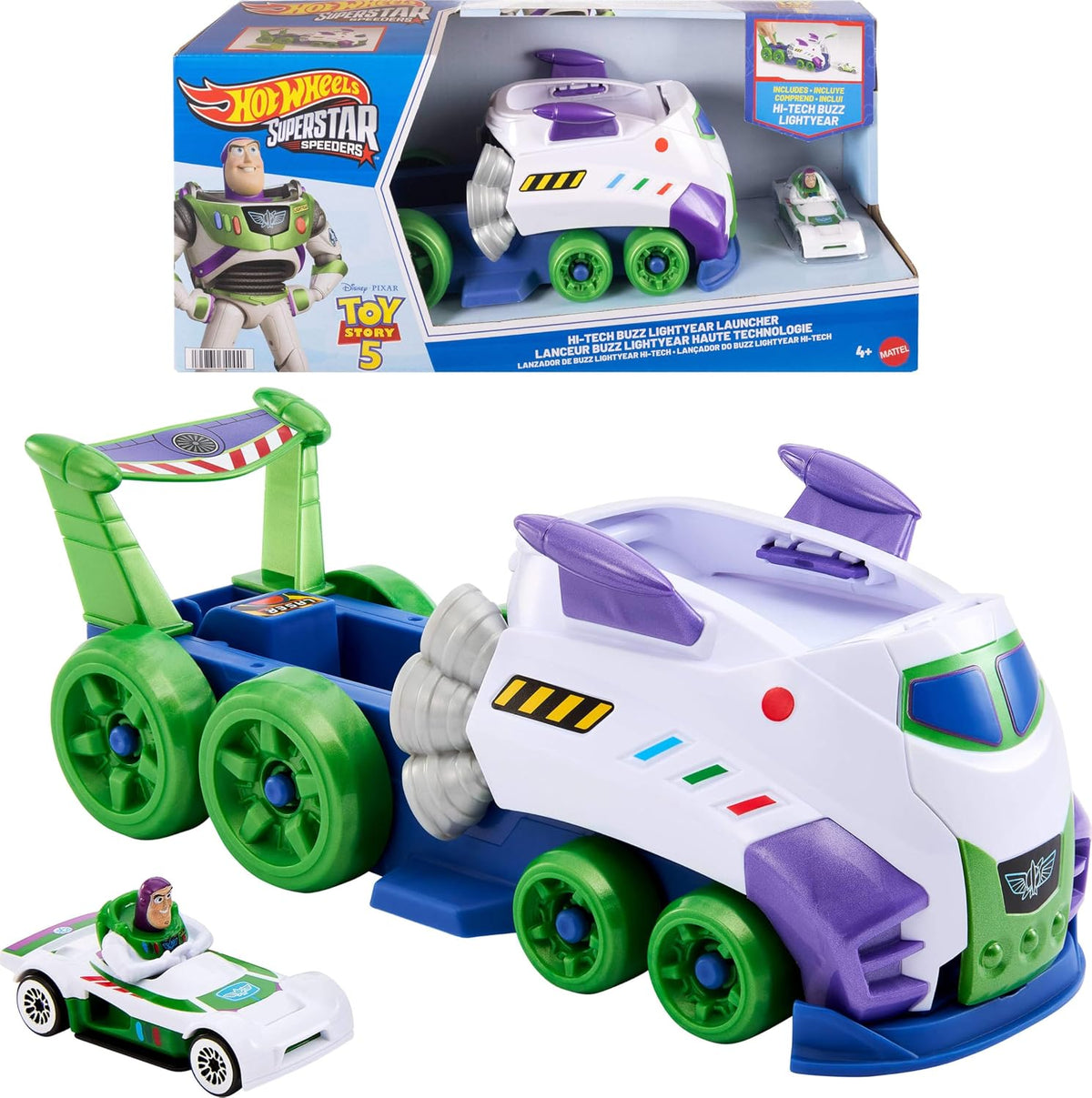 Hot Wheels Coche de juguete, Disney y Pixar Hi-Tech Buzz Lightyear...