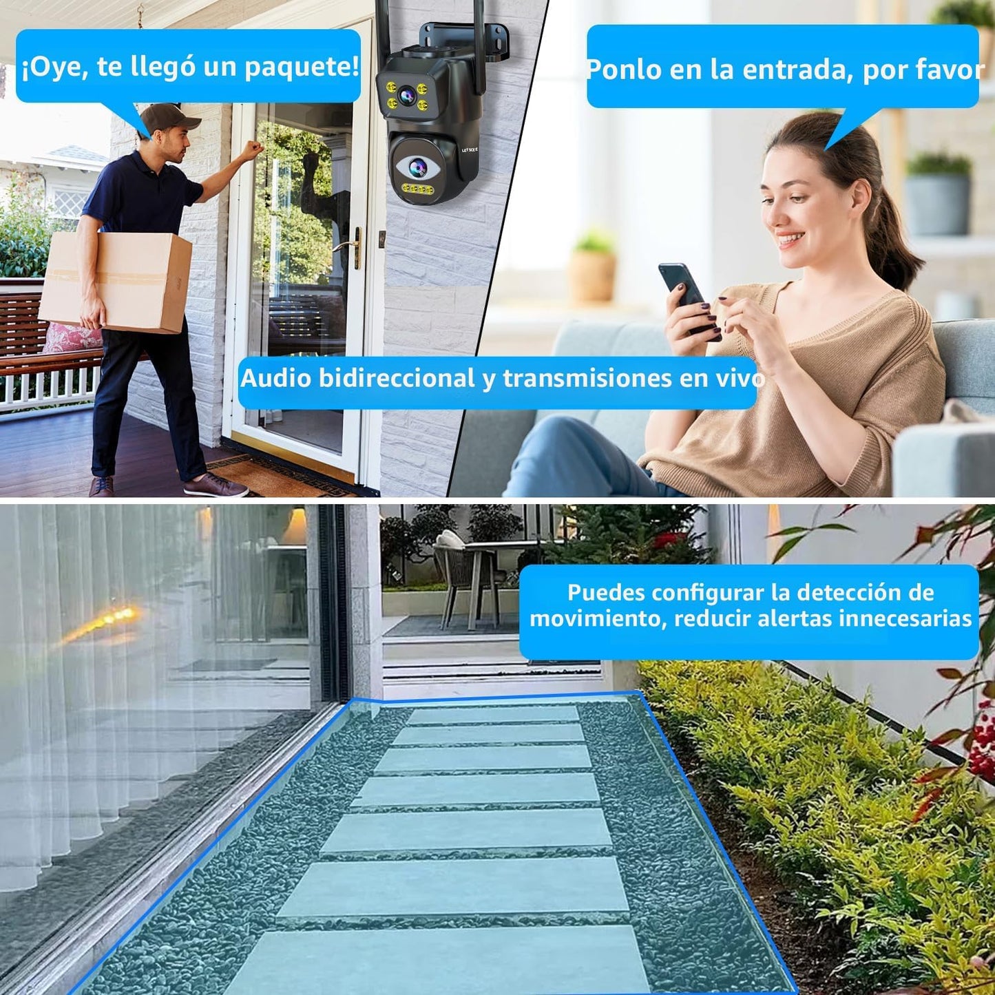 LETSCEE Cámara de seguridad WiFi de doble lente para exteriores, 2....