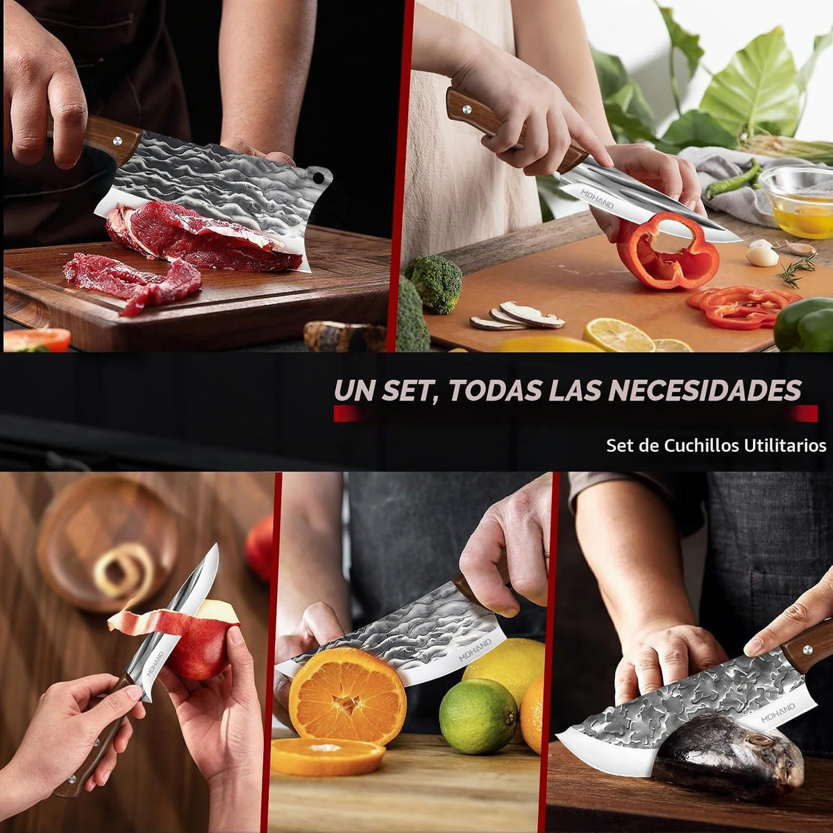 MDHAND Juego de cuchillos de carnicero, juego de cuchillos de chef...