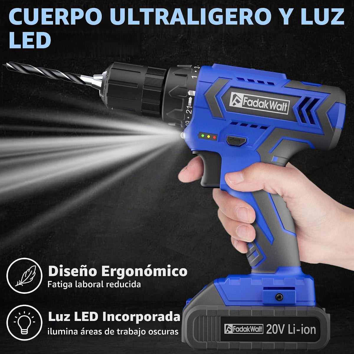 FADAKWALT Juego de taladro inalámbrico de 20V MAX, kit de taladro e...
