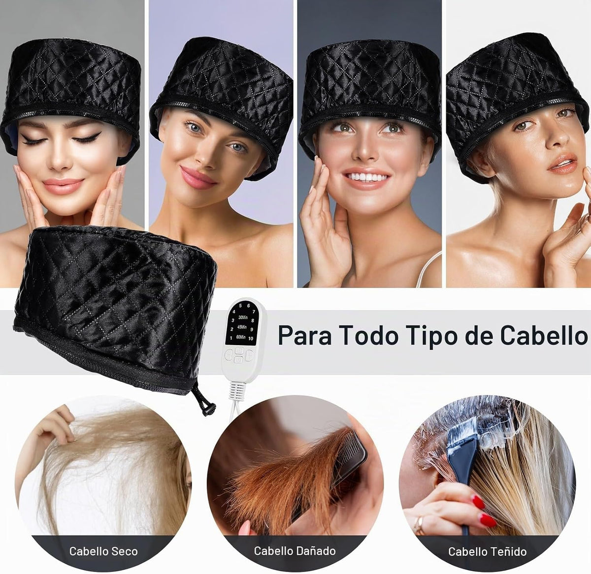 Tapa eléctrica del vapor del cabello, gorra de calefacción del somb...