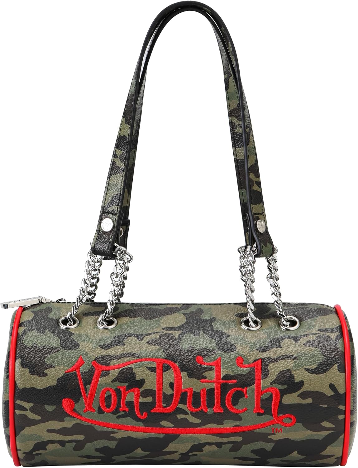 Von Dutch Bolsa de barril, bolso de hombro de cuero vegano