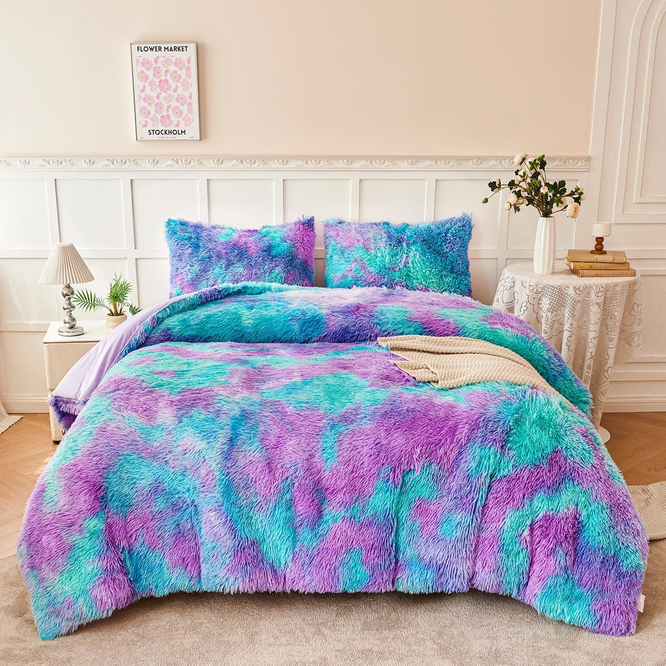 PERFEMET Juego de ropa de cama de pelo esponjoso para niñas tamaño...