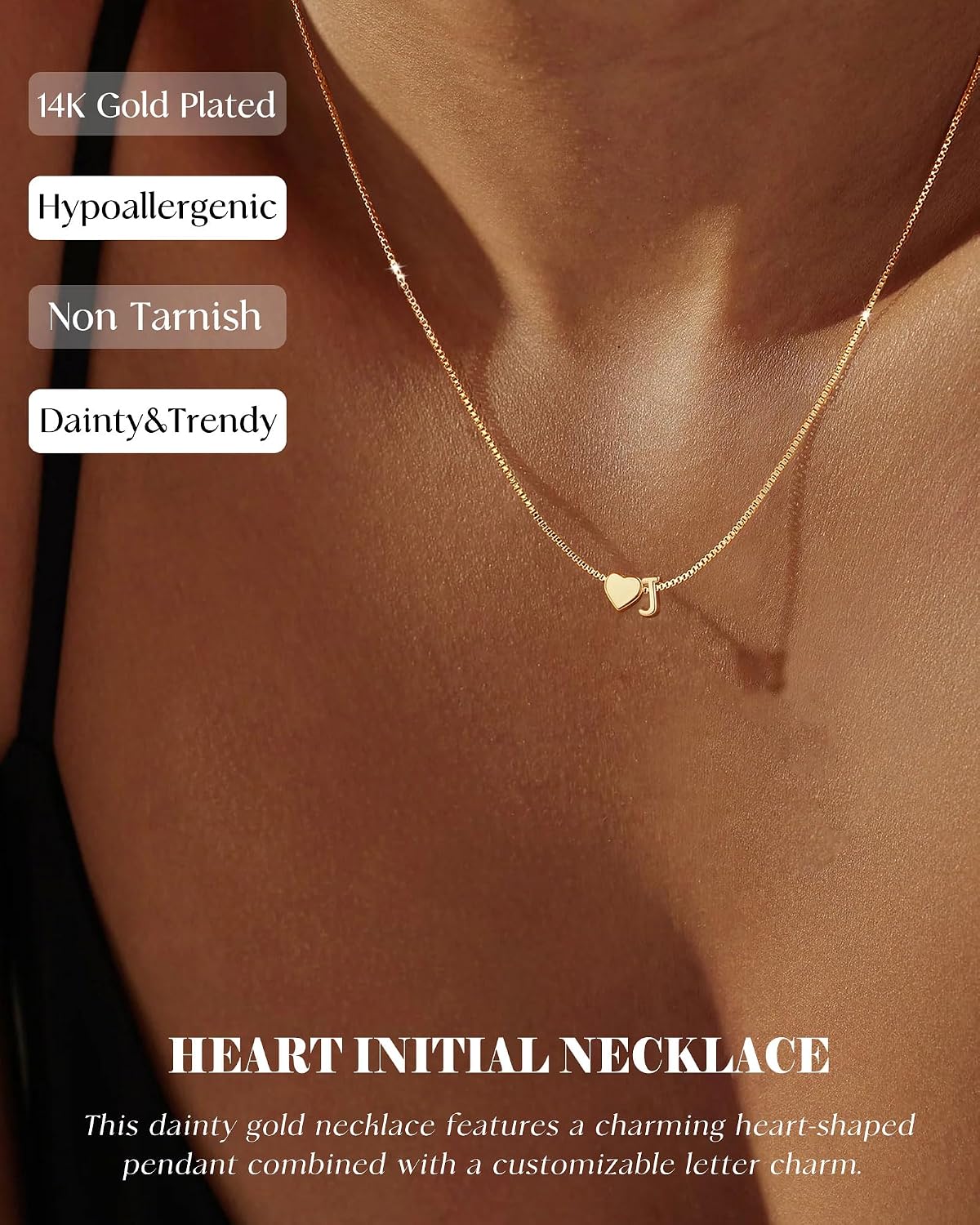 SOLEVAN Collares con inicial de corazón de oro para mujer, a la mod...