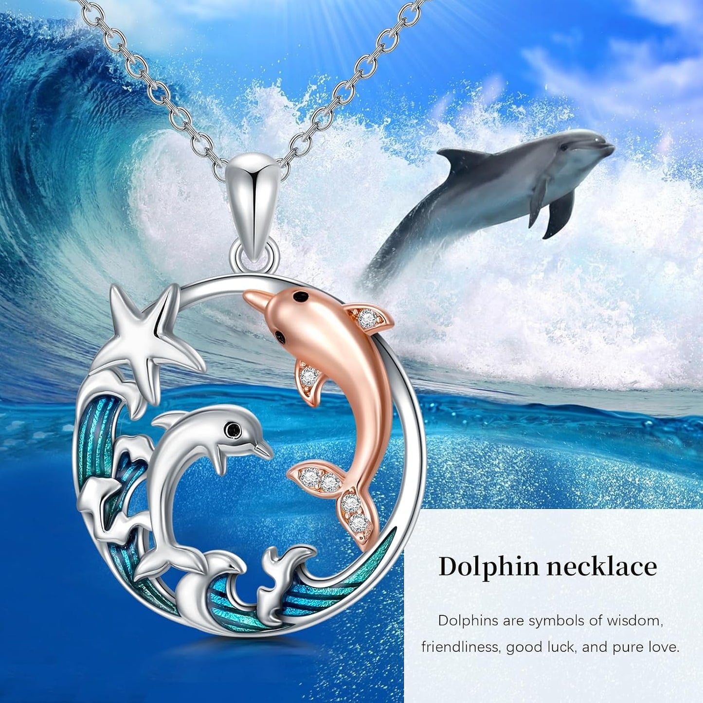 YYmqmq Collar de plata de ley 925 con diseño de animales marinos co...