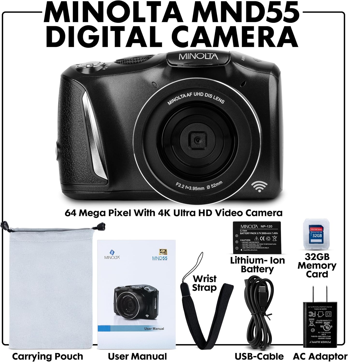 Minolta MND55 64MP VLOG Cámara digital, vídeo 4K 60FPS, zoom 16X (n...