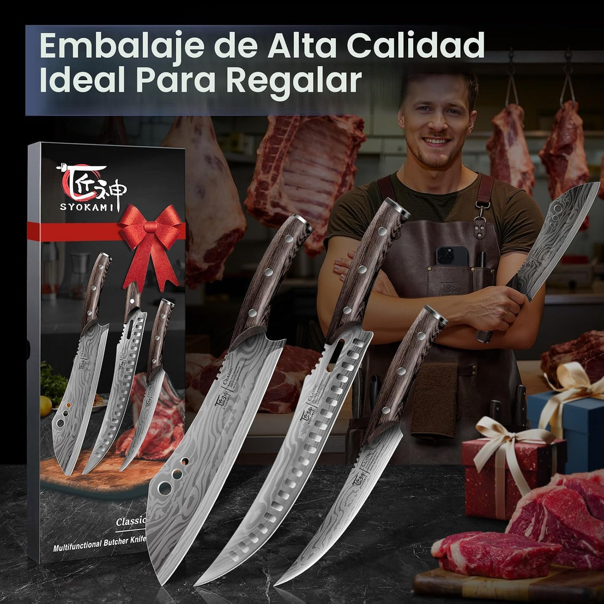 SYOKAMI - Juego de cuchillos de carnicero, 3 piezas de cuchillos de...
