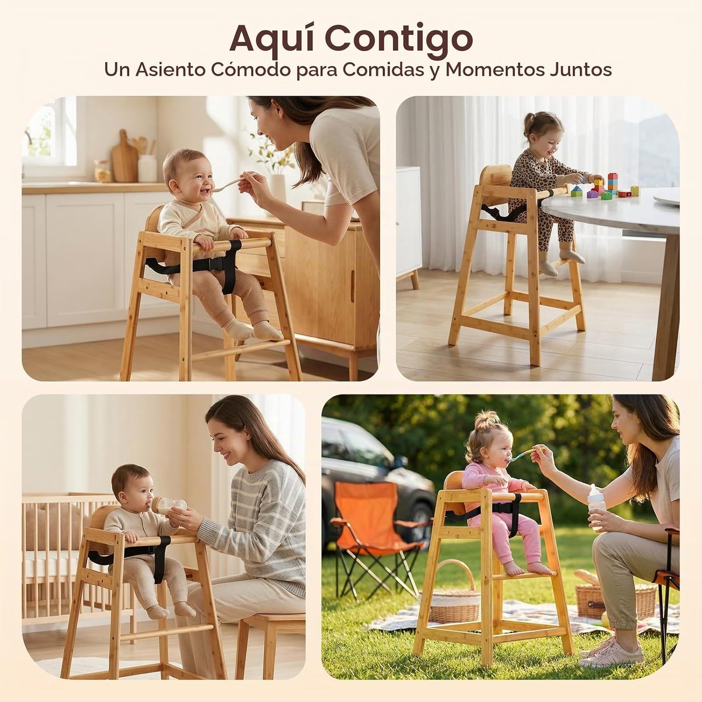 Silla alta de bambú 2026 para restaurante de bebés y niños pequeños...