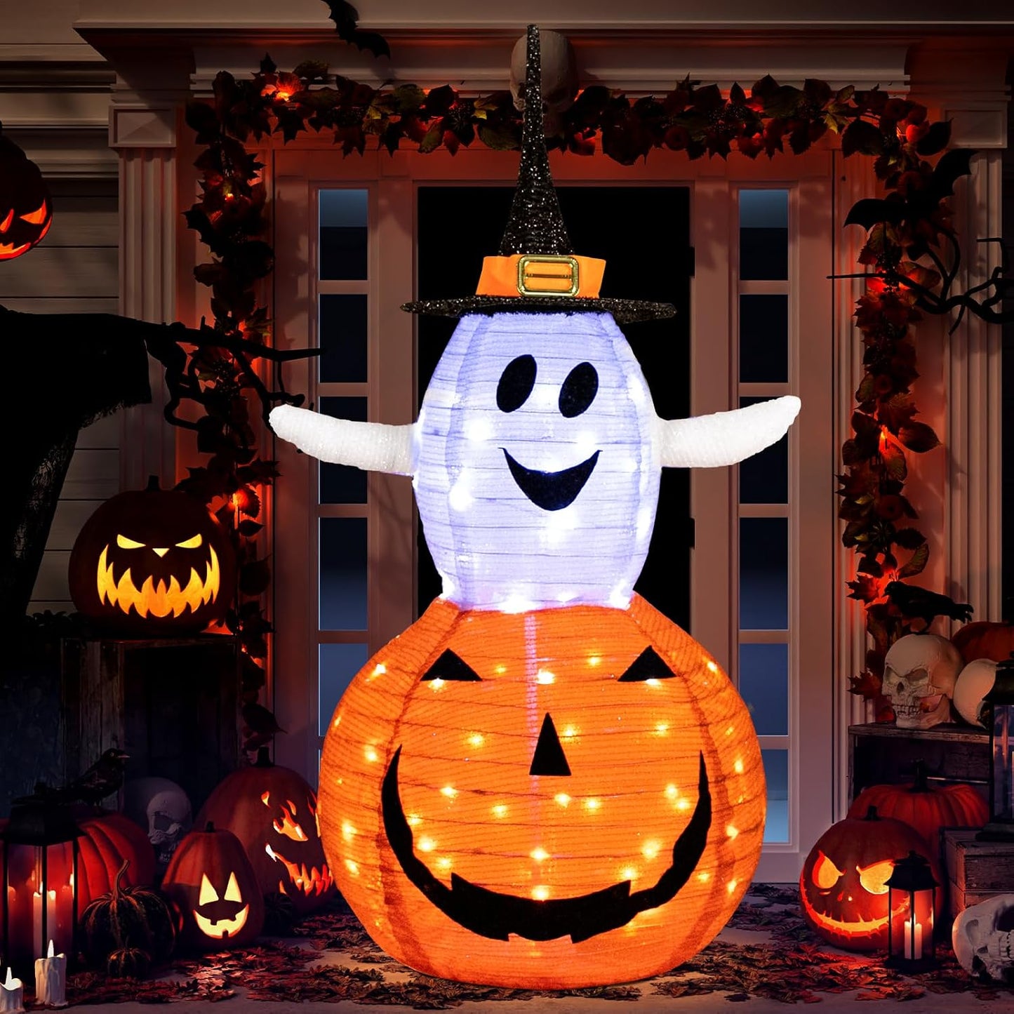 Decoración plegable de calabaza fantasma de Halloween al aire libre...