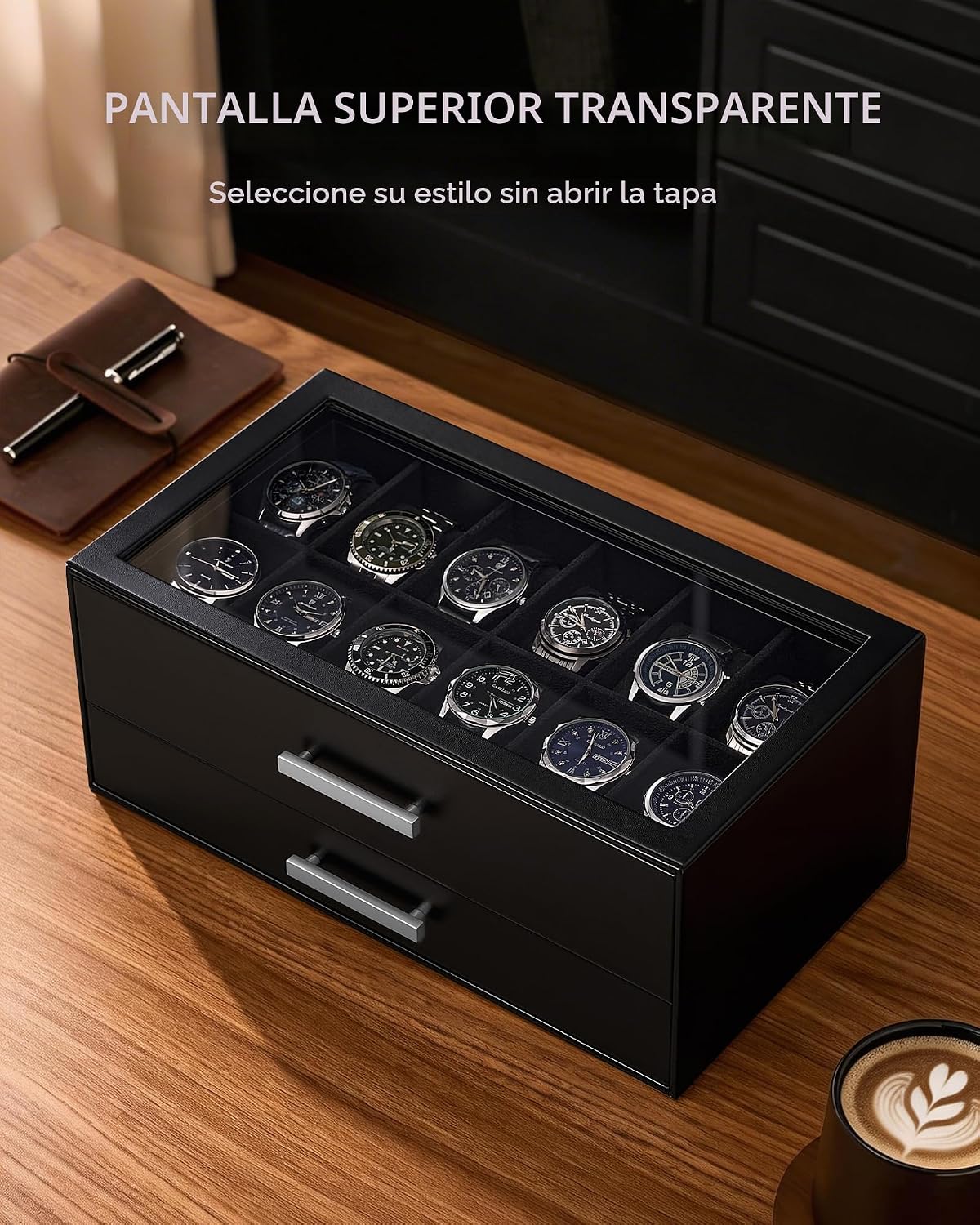 ProCase Caja de reloj de 12 ranuras para hombres, caja de cajones |...