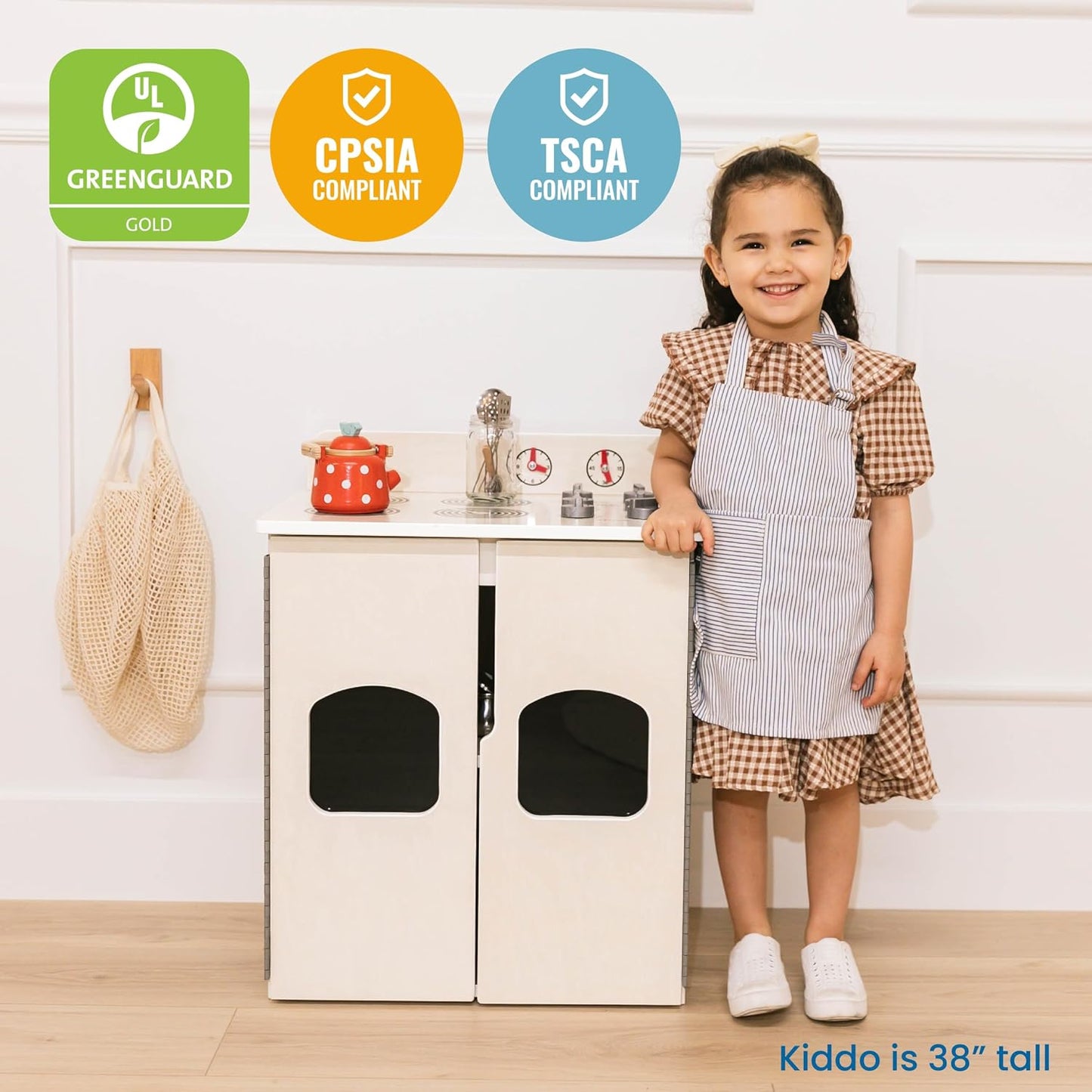 ECR4Kids Estufa de Cocina de Juguete, Juguete de Madera, Blanco Des...