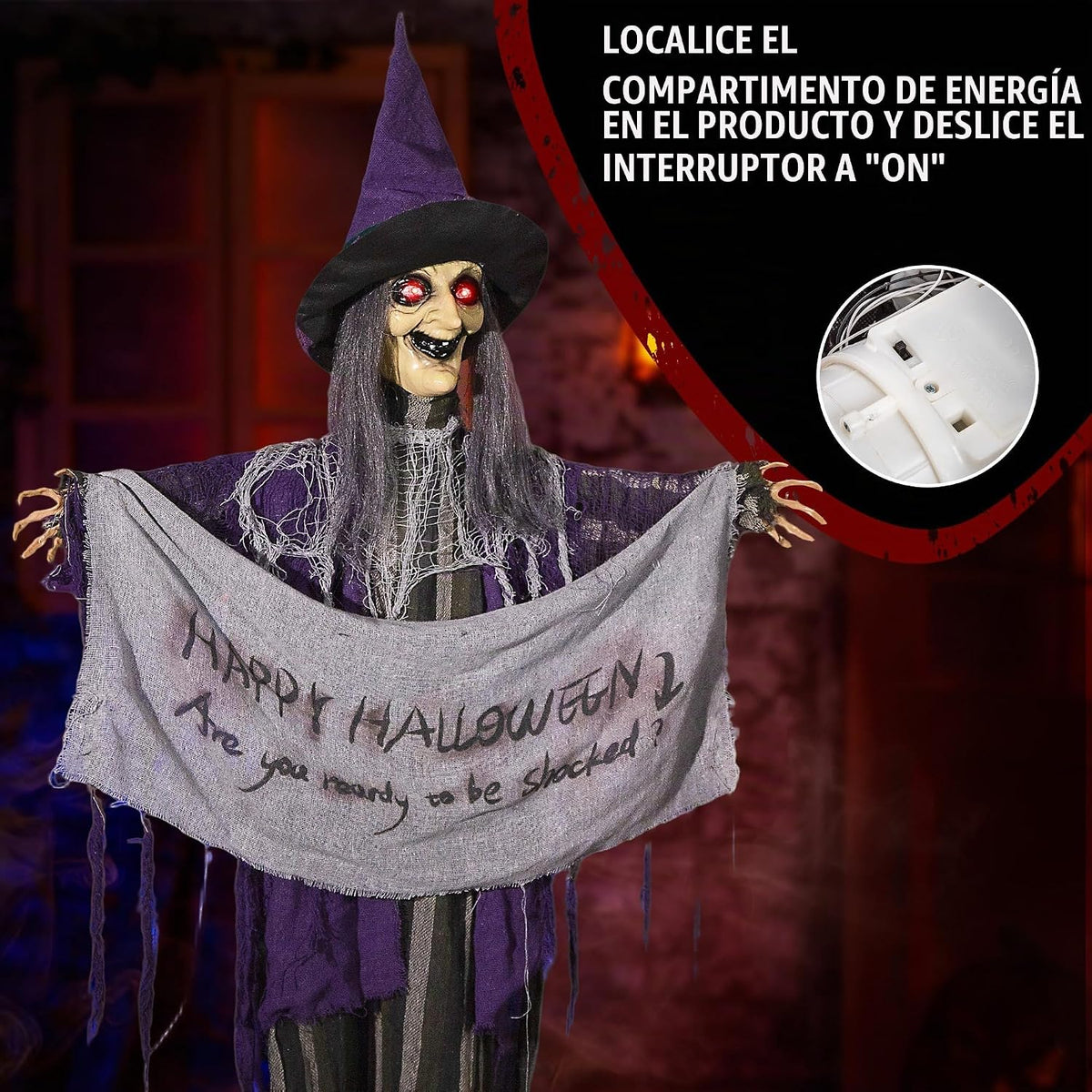 Bruja colgante de animatronics de Halloween de 5 pies, decoración d...