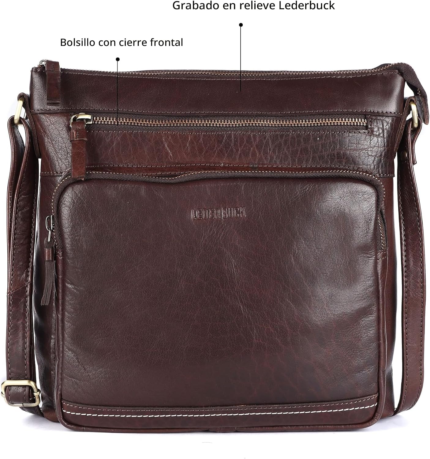 LEDERBUCK Olga - Bolso bandolera extragrande de piel auténtica para...
