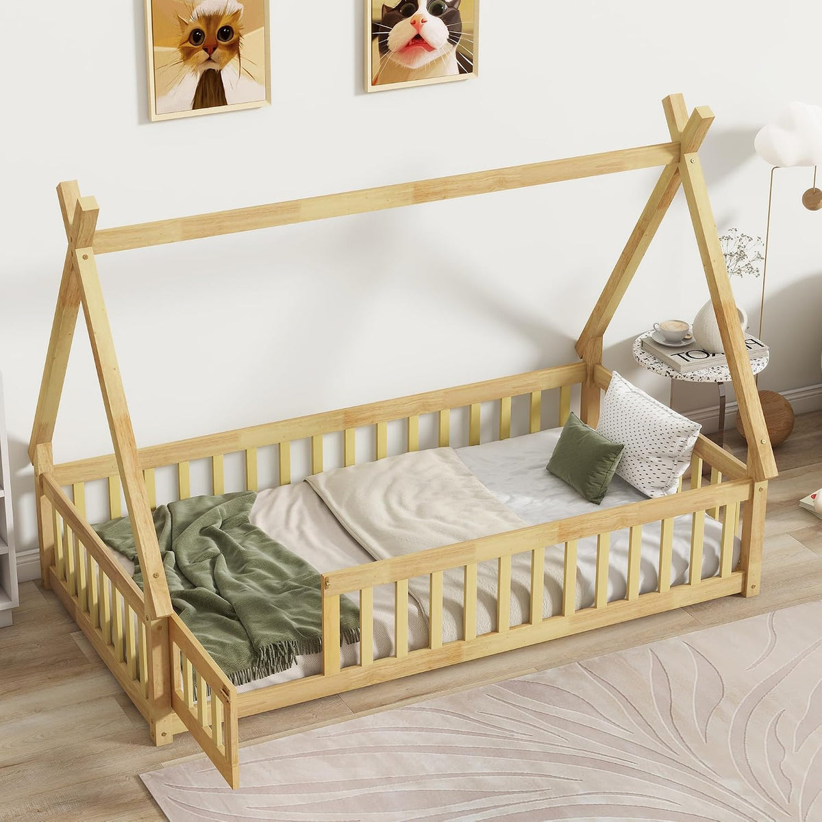 Bellemave Cama de suelo Montessori de tamaño individual para niños,...