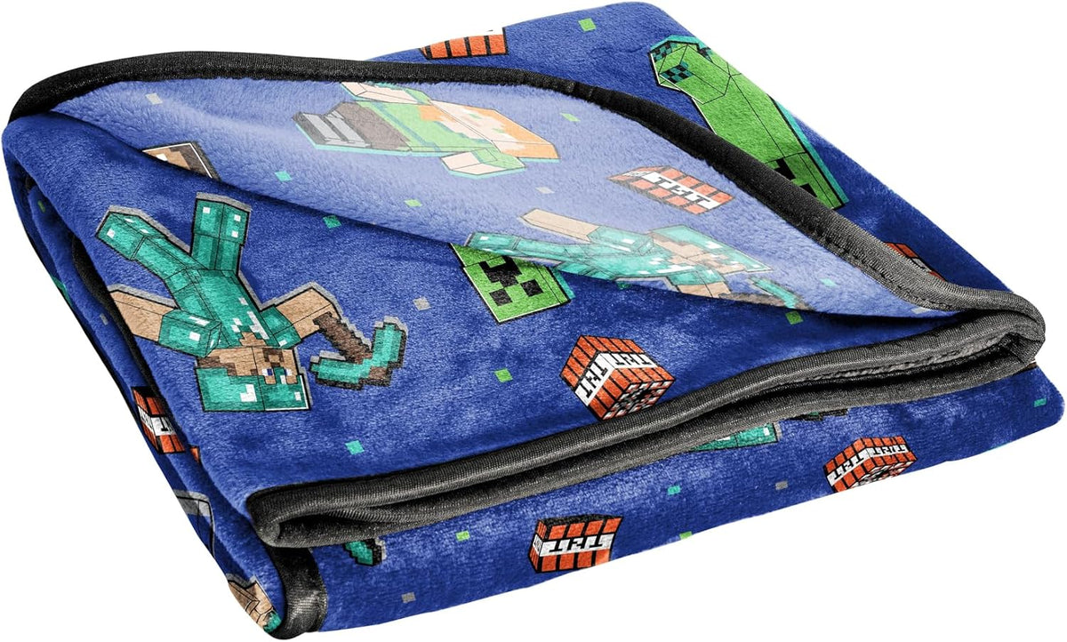 Manta de felpa Minecraft - Mide 50 x 60 pulgadas - Ropa de cama azu...