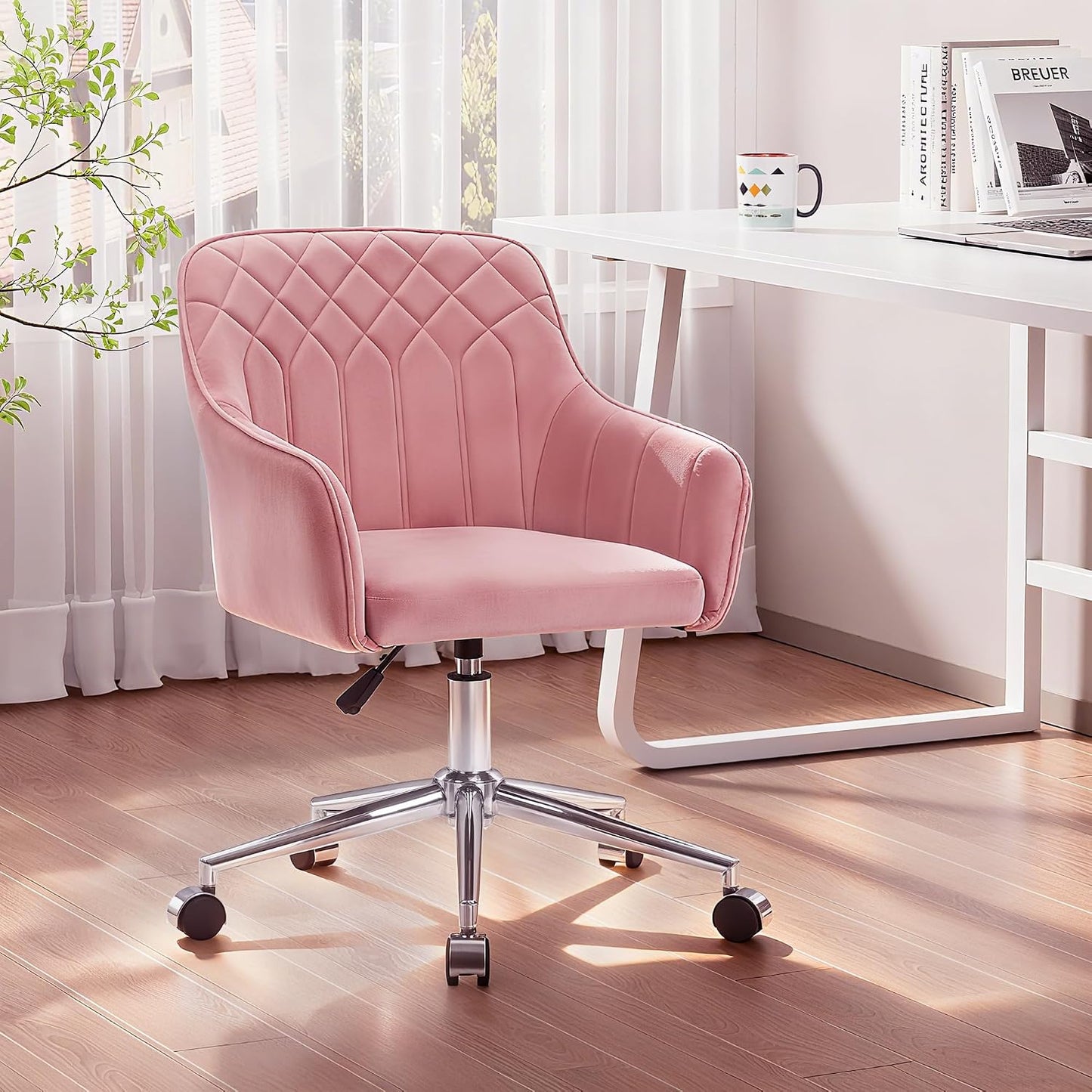VECELO Silla de escritorio de oficina en casa de terciopelo girator...