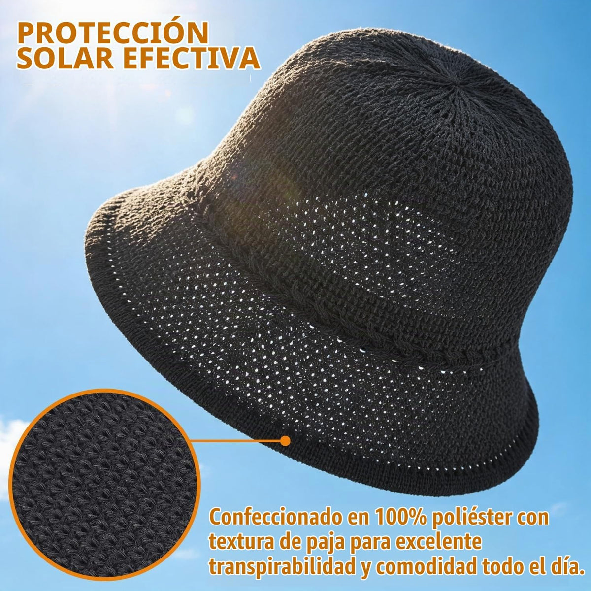 Sombrero de pescador de ganchillo para mujer, sombrero ligero de pa...