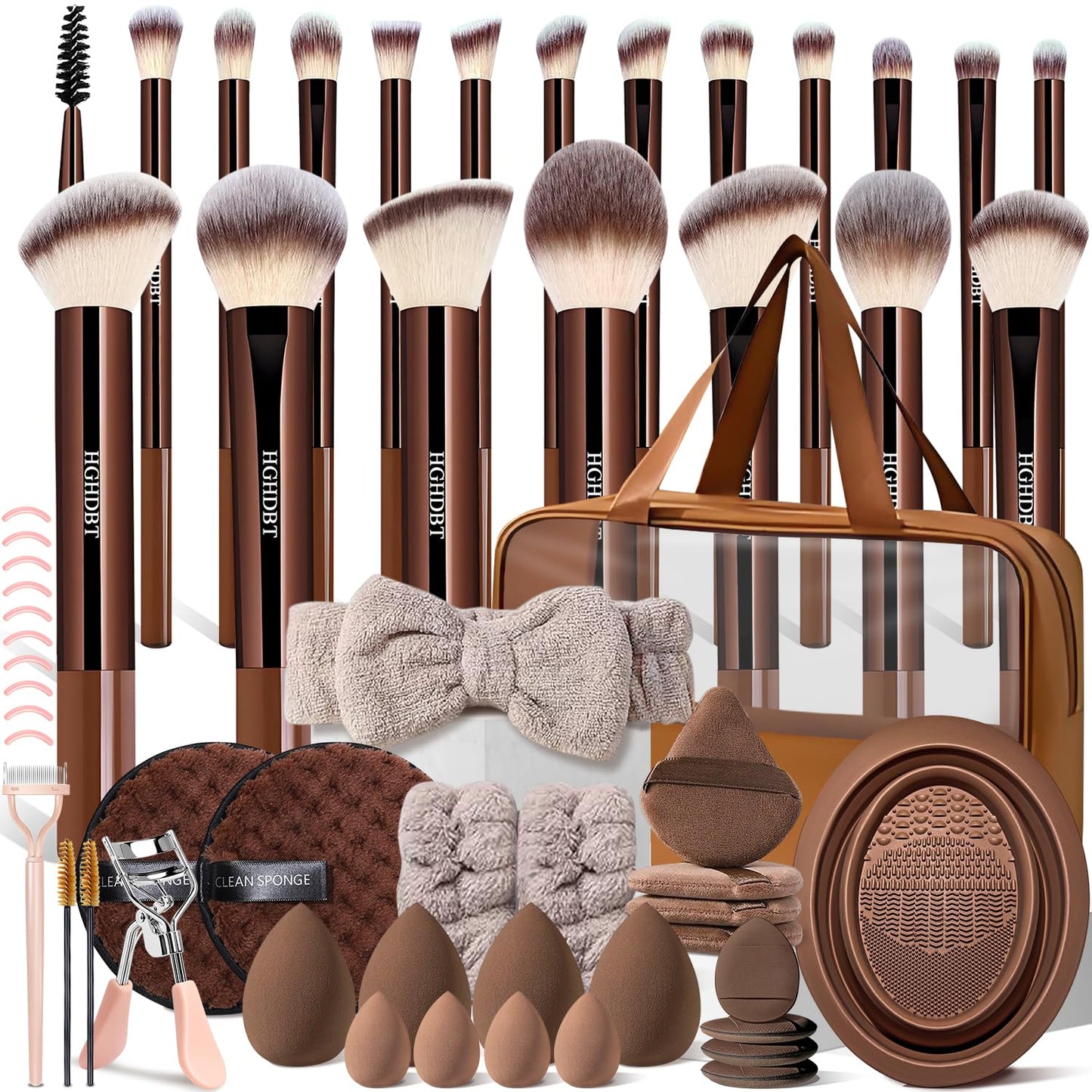 HGHDBT Juego de 57 brochas de maquillaje marrón profesional con est...