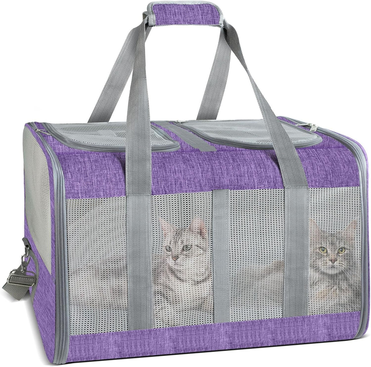 Transportador de gatos de lados suaves para 2 gatos, gris, diseño d...