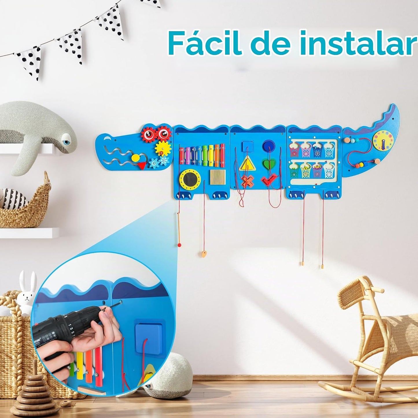 nigwet Juguetes sensoriales de cocodrilo, paneles de pared de activ...