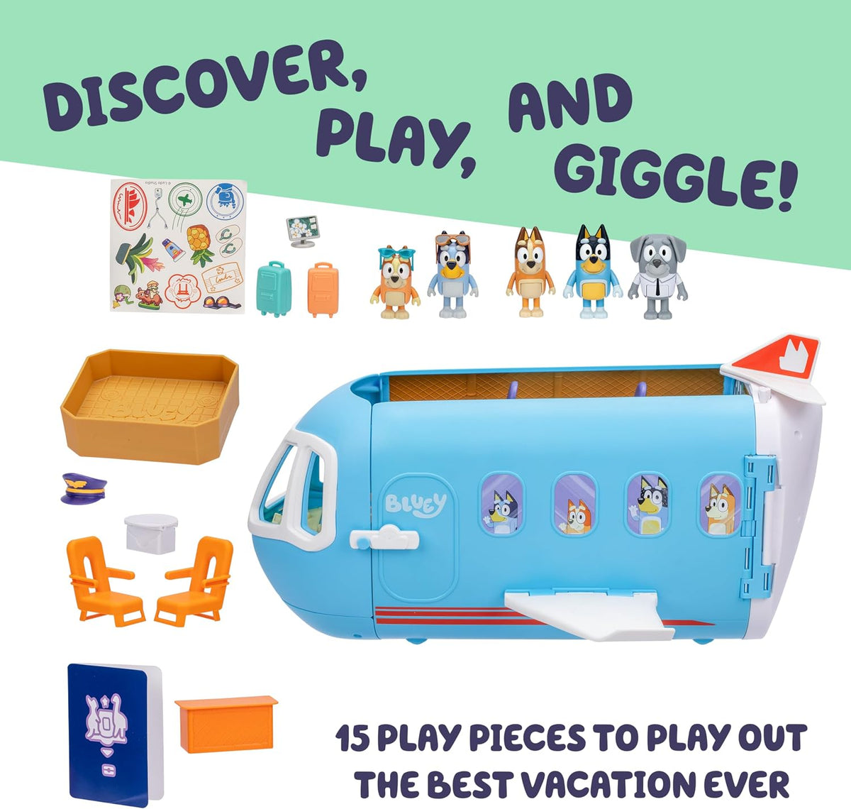 Bluey Juguetes de avión transformables 3 en 1 para niños, resort y...