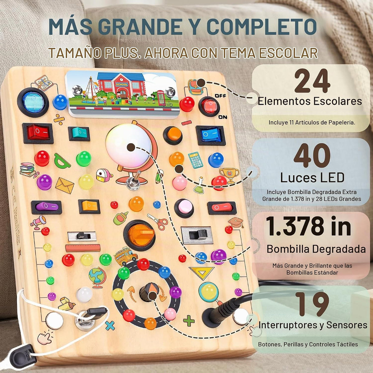 RichBoy Montessori - Tablero de juguete con 40 luces LED, juguetes...