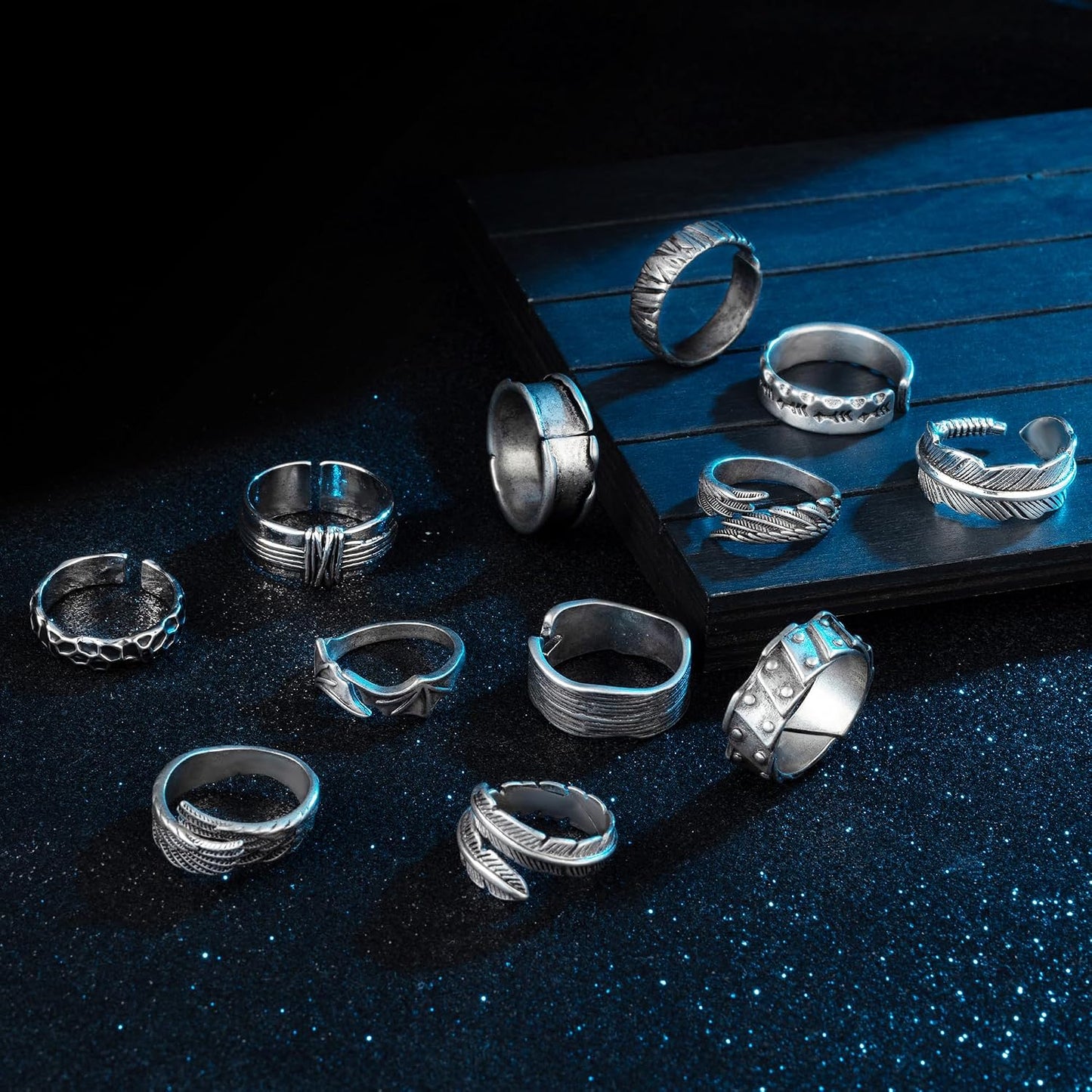 RIOSO Juego de 12 anillos vintage para hombre, con diseño de alas d...