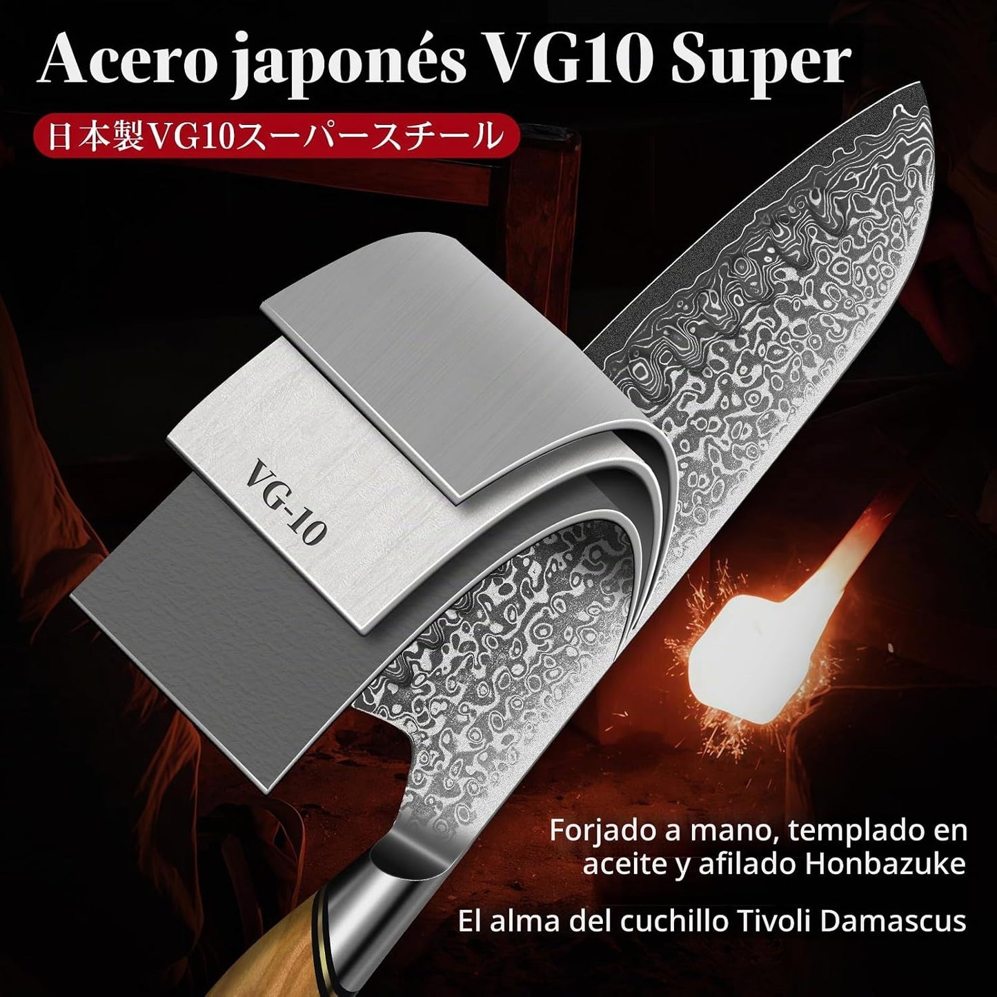 TIVOLI - Juego de cuchillos de cocina de Damasco, juego de 3 cuchil...